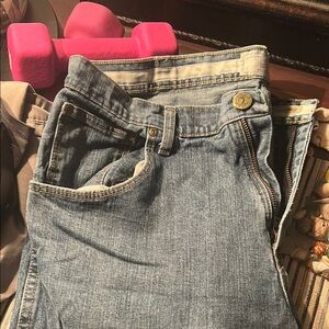 Blue Straight Leg Jeans with Faded Denim
